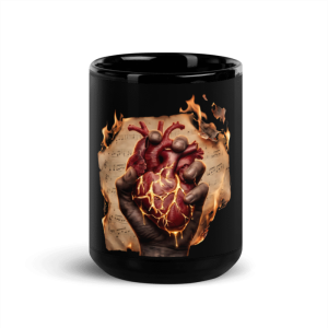 'Bleeding Heart' Black Glossy Mug, 11 oz