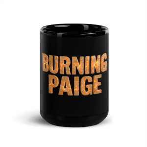 'Burning Paige' Black Glossy Mug, 11 oz