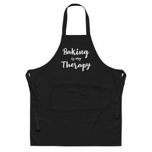 'Baking is my Therapy' Organic Cotton Apron (white letters)